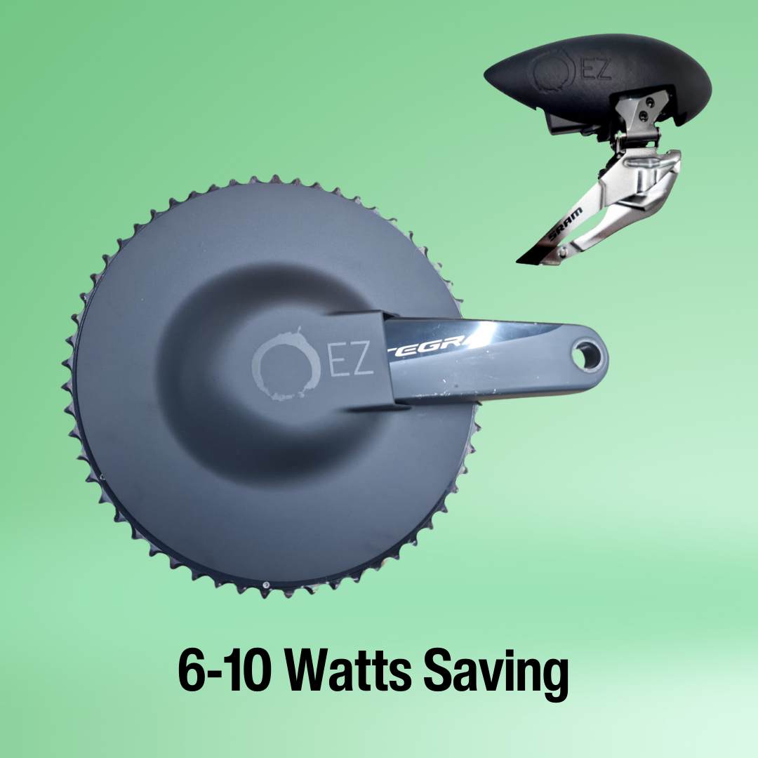 POWER BUNDLE EZ Aero Chainring & Front Derailleur Guard 6-10 Watt Saving - Flat faced chainrings only