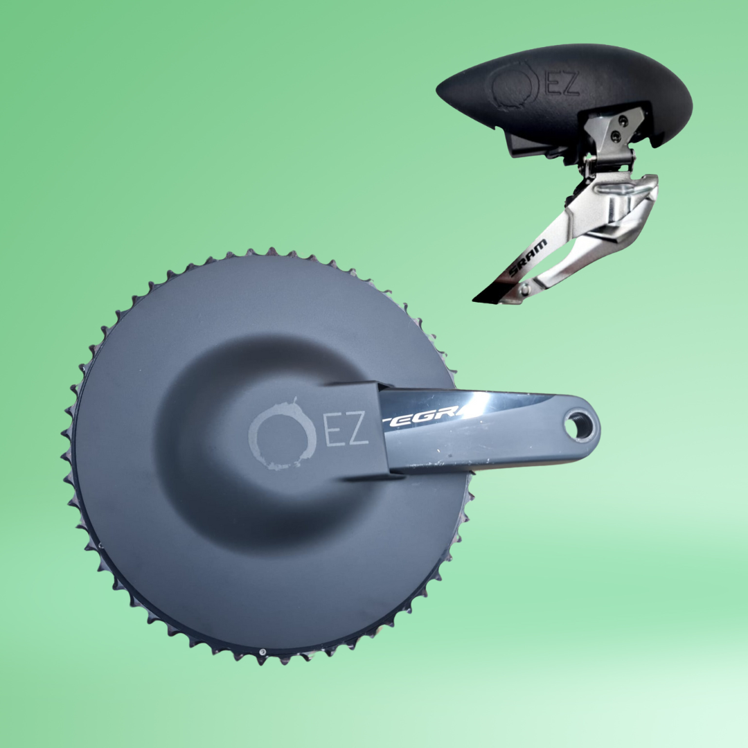 POWER BUNDLE EZ Aero Chainring & Front Derailleur Guard 6-10 Watt Saving - Flat faced chainrings only