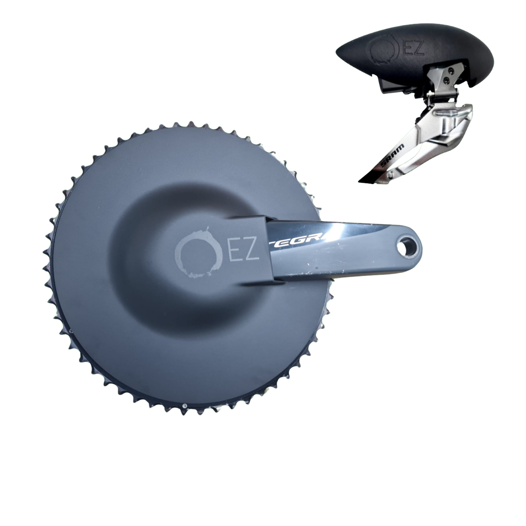 POWER BUNDLE EZ Aero Chainring & Front Derailleur Guard 6-10 Watt Saving - Flat faced chainrings only