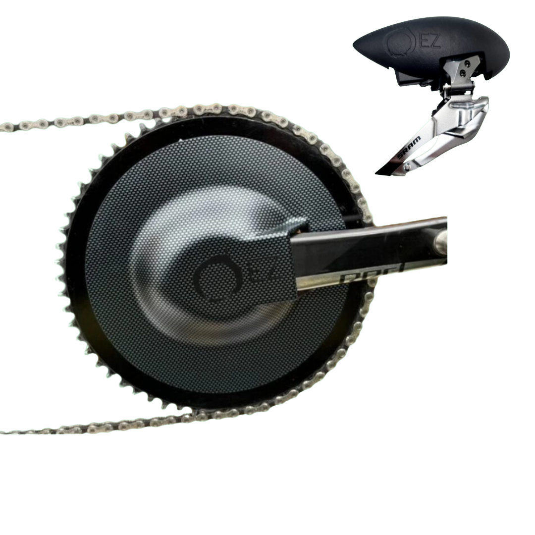 POWER BUNDLE EZ Aero Chainring & Front Derailleur Guard 6-10 Watt Saving - Flat faced chainrings only