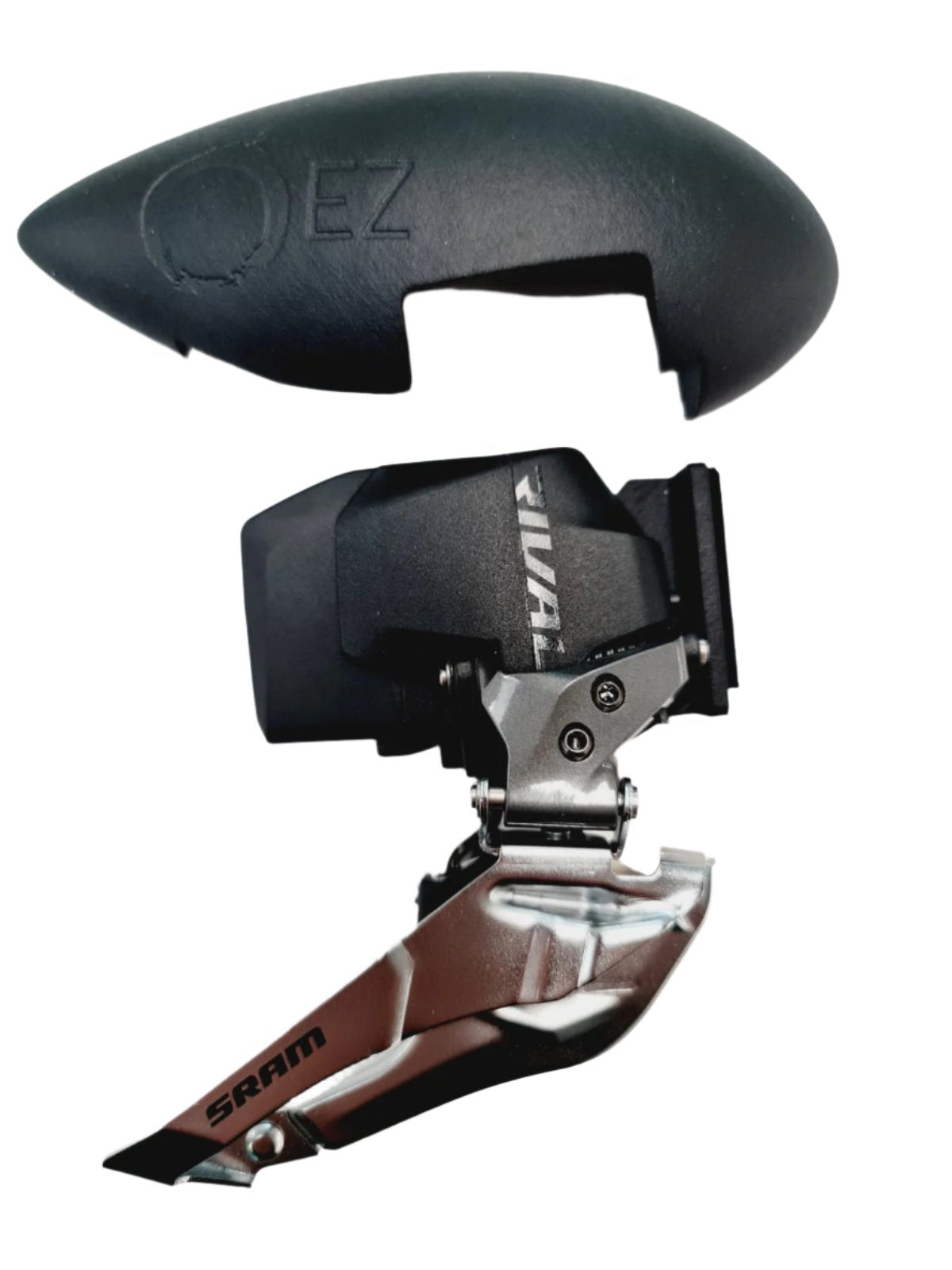 50kph 5.8 Watts, 40kph 4 Watts, 30kph 2 Watts.
0 Yaw Watt Saving 30kph = 1.4 / 40kph = 4.1 / 50kph = 5.8
25 grams
Used in Ironman Triathlon, PTO Pro Field / BTF / ETU / ITU and inspected
Front Derailleur Guard, SRAM Rival