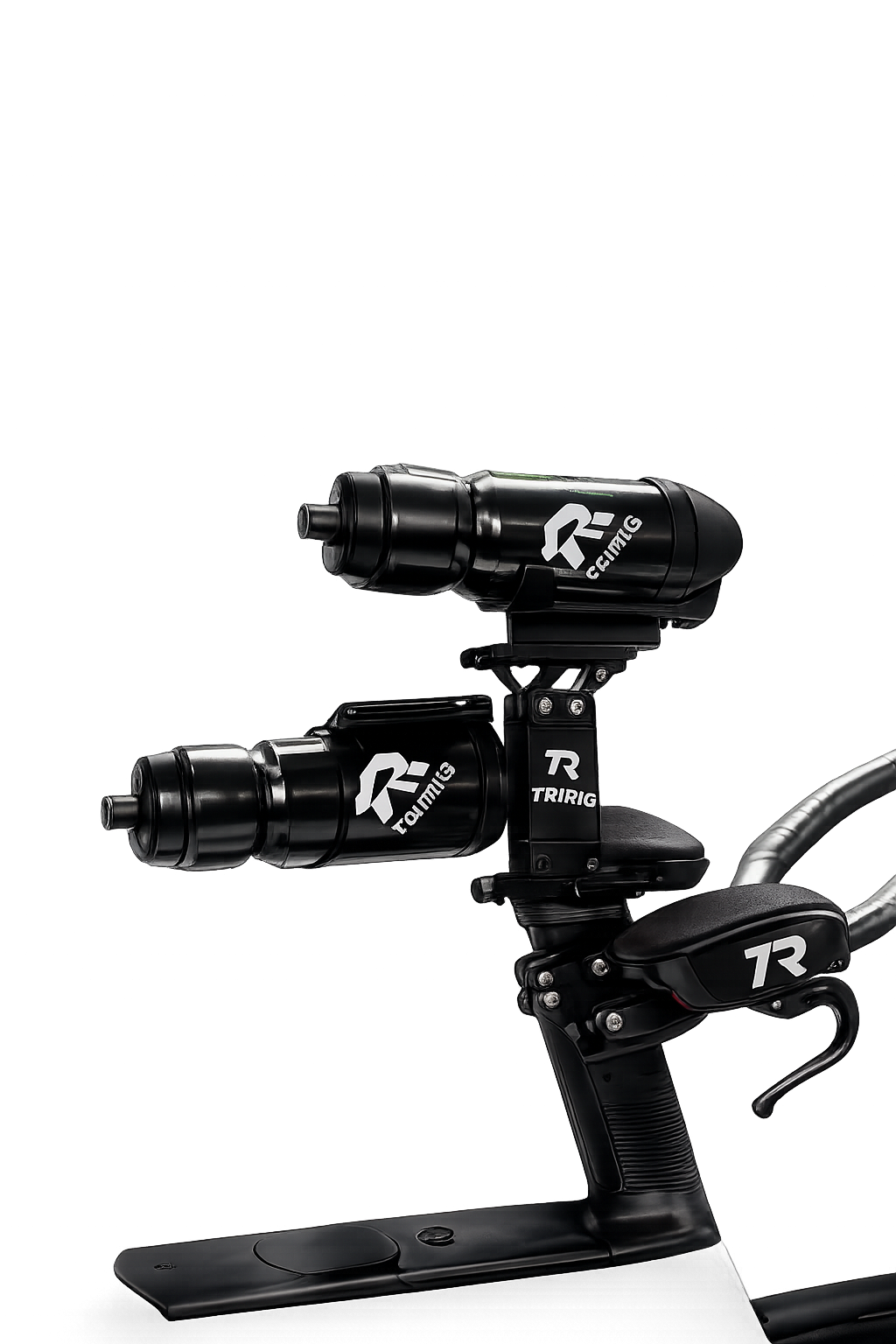 Triathlon rear bottle holders mounted on a bike frame for improved aerodynamics.