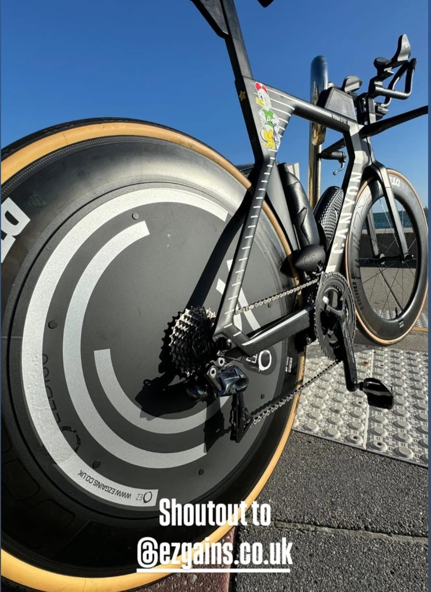 DT Swiss Wheels fitted with an EZ Disc to make them go faster in triathlon and time trial.