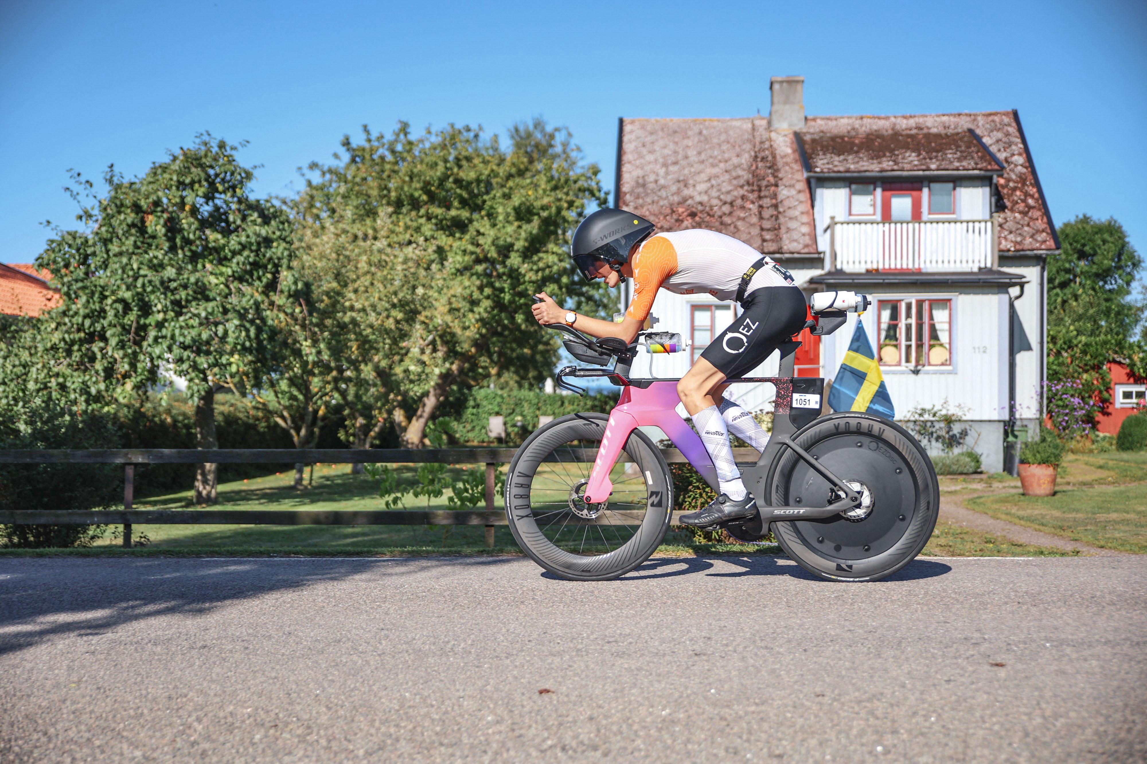 EZ Gains Disc Wheel Cover and rear bottle mount holder on a triathlon bike